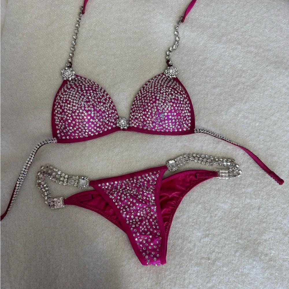 Glamorous Pink Crystal Competition Bikini Set - Picture 1 of 8